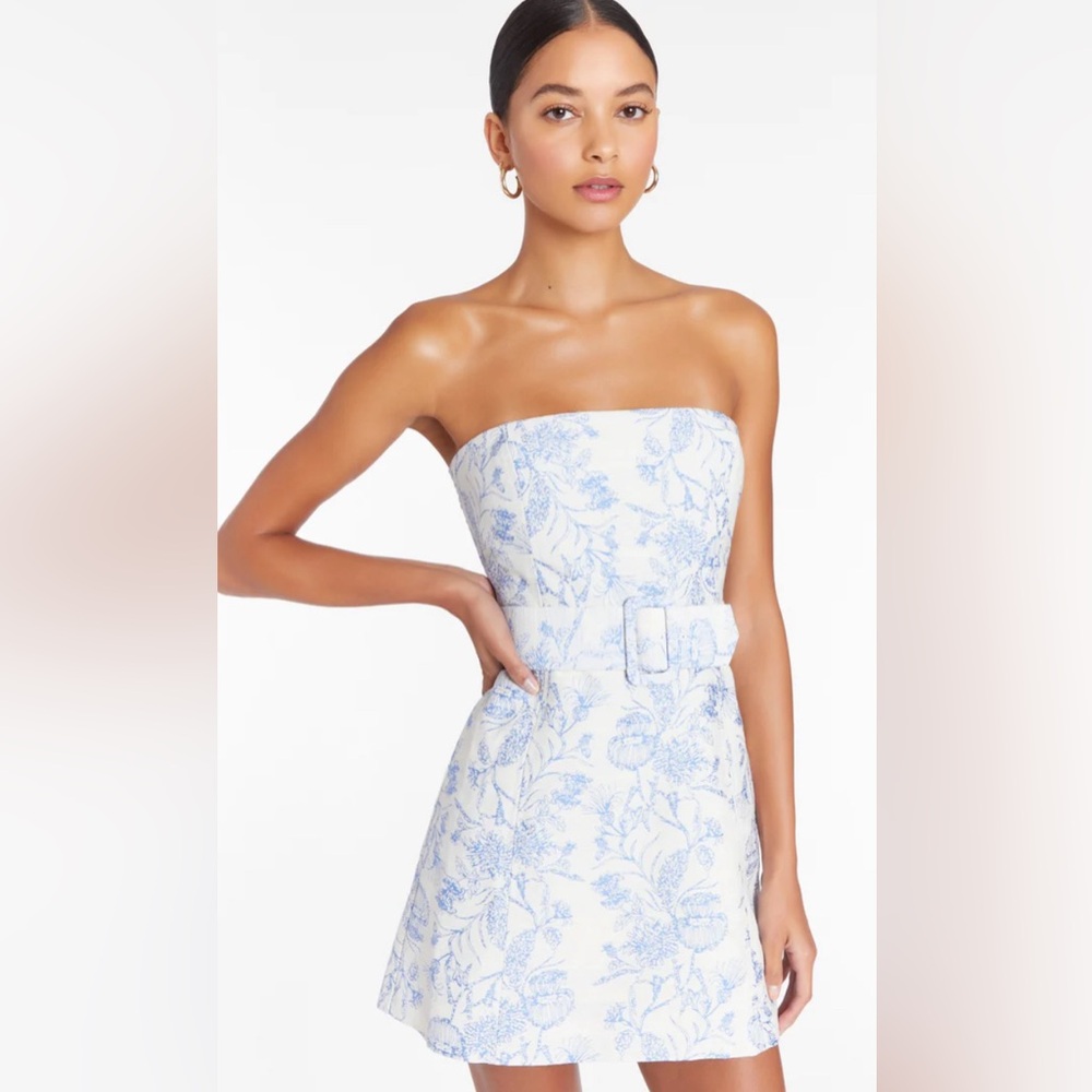 Amanda Uprichard FAE DRESS IN TOILE BROCADE in English blue, like new